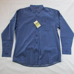 Wrangler Men's LG George Strait Long Sleeve Geo Print Button Western Shirt Navy